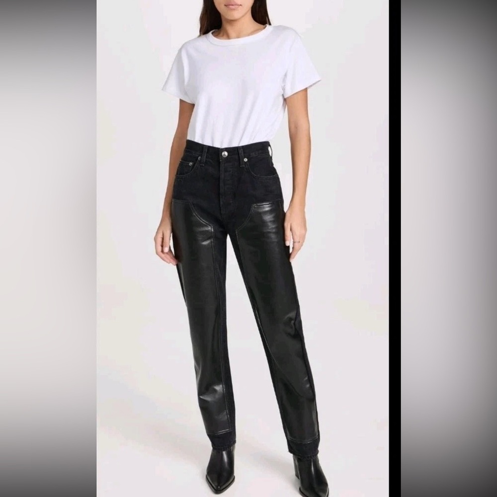 NWT AGOLDE Black Ryder Jeans With Leather Panels Size 30, Small Flaw In Front